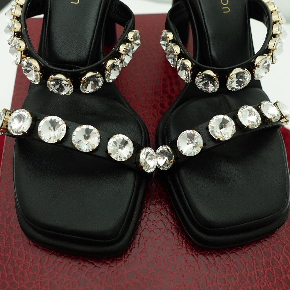 Tamara Mellon Pillow Top Black Crystal Strappy Stiletto Mules - Size 38 - Picture 2 of 9